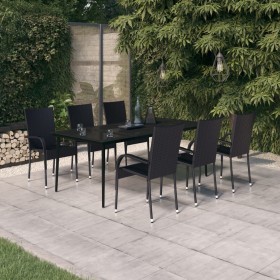 Juego de comedor para jardín 7 piezas negro de vidaXL, Conjuntos de jardín - Ref: Foro24-3099399, Precio: 499,99 €, Descuento: %