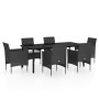 Juego de comedor de jardín 7 piezas con cojines negro de vidaXL, Conjuntos de jardín - Ref: Foro24-3099285, Precio: 597,00 €,...