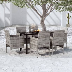 7-teiliges Garten-Essset mit grauen und schwarzen Kissen von vidaXL, Gartensets - Ref: Foro24-3099290, Preis: 513,99 €, Rabat...