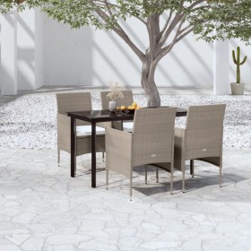 5-teiliges Garten-Essset mit beigen und schwarzen Kissen von vidaXL, Gartensets - Ref: Foro24-3099295, Preis: 357,99 €, Rabat...