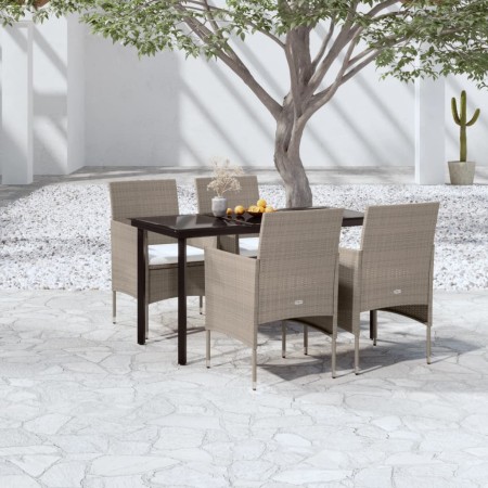 5-teiliges Garten-Essset mit beigen und schwarzen Kissen von vidaXL, Gartensets - Ref: Foro24-3099295, Preis: 356,09 €, Rabat...