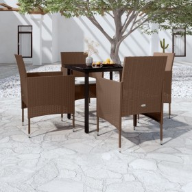 5-teiliges Garten-Essset mit braunen und schwarzen Kissen von vidaXL, Gartensets - Ref: Foro24-3099300, Preis: 302,99 €, Raba...