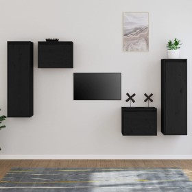 TV furniture 4 pieces solid black pine wood by vidaXL, TV Furniture - Ref: Foro24-3100253, Price: 188,34 €, Discount: %