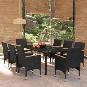 Juego de comedor de jardín 9 piezas con cojines negro de vidaXL, Conjuntos de jardín - Ref: Foro24-3099334, Precio: 652,18 €,...