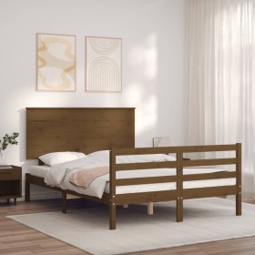 Honey brown solid wood bed frame and headboard 120x200 cm by vidaXL, Beds and slatted bases - Ref: Foro24-3195219, Price: 136...