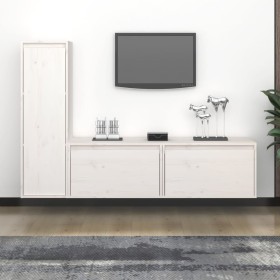 TV-Möbel 3-teilig aus massivem weißem Kiefernholz von vidaXL, TV-Möbel - Ref: Foro24-3100120, Preis: 131,99 €, Rabatt: %