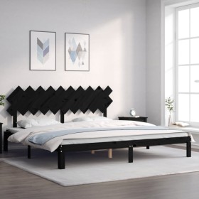 Bed frame with black solid wood headboard 200x200 cm by vidaXL, Beds and slatted bases - Ref: Foro24-3193750, Price: 167,95 €...