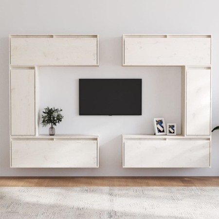 TV-Möbel 6-teilig aus massivem weißem Kiefernholz von vidaXL, TV-Möbel - Ref: Foro24-3100200, Preis: 320,83 €, Rabatt: %