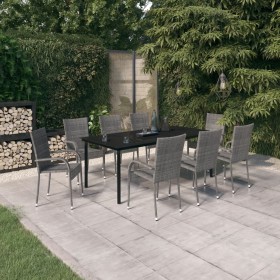 9-piece gray and black garden dining set by vidaXL, Garden sets - Ref: Foro24-3099394, Price: 561,99 €, Discount: %