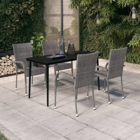 Juego de comedor para jardín 5 piezas con cojines gris y negro de vidaXL, Conjuntos de jardín - Ref: Foro24-3099409, Precio: ...