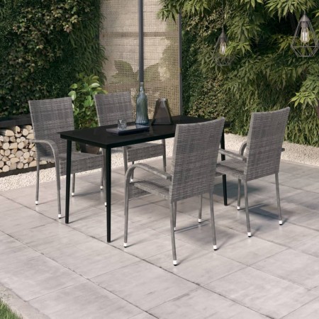 Juego de comedor para jardín 5 piezas con cojines gris y negro de vidaXL, Conjuntos de jardín - Ref: Foro24-3099409, Precio: ...