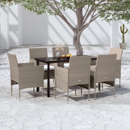 Juego de comedor de jardín 7 piezas con cojines beige y negro de vidaXL, Conjuntos de jardín - Ref: Foro24-3099296, Precio: 4...