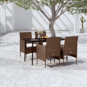 5-teiliges Garten-Essset mit braunen und schwarzen Kissen von vidaXL, Gartensets - Ref: Foro24-3099325, Preis: 359,99 €, Raba...