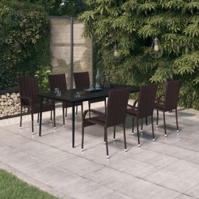 Juego de comedor para jardín 7 piezas negro y marrón de vidaXL, Conjuntos de jardín - Ref: Foro24-3099405, Precio: 474,33 €, ...