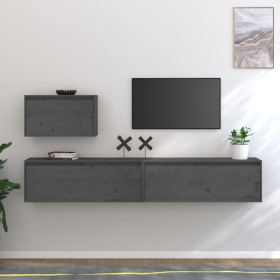 TV furniture 3 pieces solid gray pine wood by vidaXL, TV Furniture - Ref: Foro24-3100276, Price: 172,99 €, Discount: %