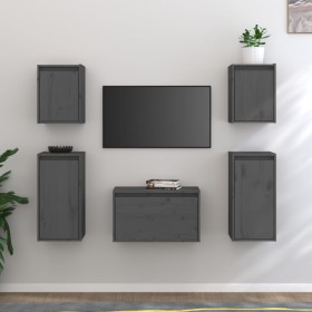 TV furniture 5 pieces solid gray pine wood by vidaXL, TV Furniture - Ref: Foro24-3100271, Price: 153,99 €, Discount: %