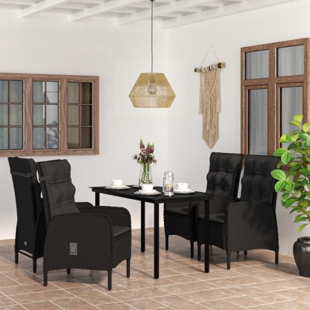 Juego de comedor de jardín 5 piezas con cojines negro de vidaXL, Conjuntos de jardín - Ref: Foro24-3099355, Precio: 743,39 €,...