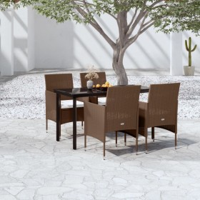 5-teiliges Garten-Essset mit braunen und schwarzen Kissen von vidaXL, Gartensets - Ref: Foro24-3099301, Preis: 352,69 €, Raba...