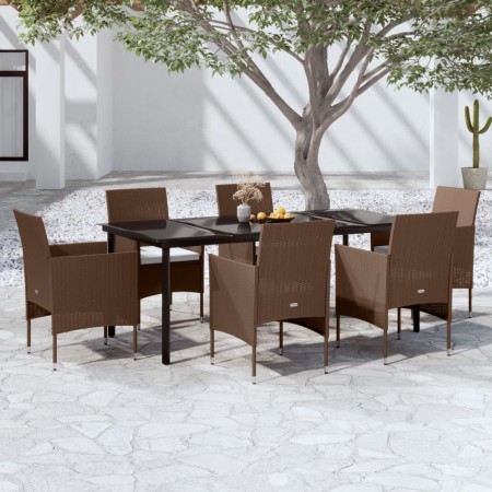 Juego de comedor de jardín 7 piezas con cojines marrón y negro de vidaXL, Conjuntos de jardín - Ref: Foro24-3099303, Precio: ...