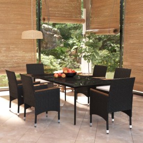 Juego de comedor de jardín 7 piezas con cojines negro de vidaXL, Conjuntos de jardín - Ref: Foro24-3099345, Precio: 521,99 €,...