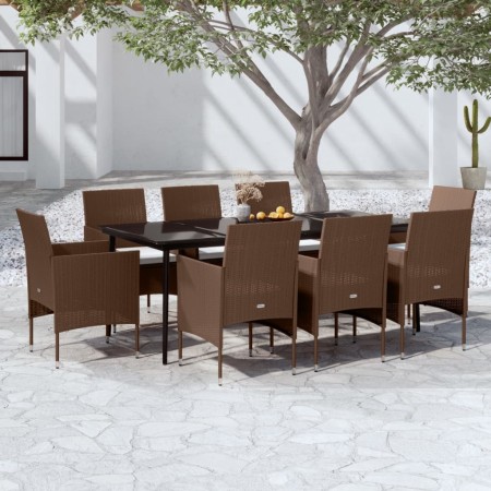 9-piece garden dining set with brown and black cushions by vidaXL, Garden sets - Ref: Foro24-3099322, Price: 698,61 €, Discou...