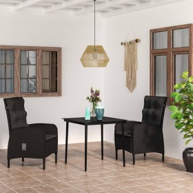 Juego de comedor de jardín 3 piezas con cojines negro de vidaXL, Conjuntos de jardín - Ref: Foro24-3099365, Precio: 422,52 €,...