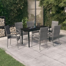 Juego de comedor para jardín 7 piezas gris y negro de vidaXL, Conjuntos de jardín - Ref: Foro24-3099392, Precio: 349,99 €, De...