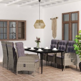 Juego de comedor de jardín 7 piezas con cojines gris y negro de vidaXL, Conjuntos de jardín - Ref: Foro24-3099375, Precio: 1,...