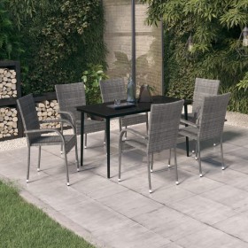 Juego de comedor de jardín 7 piezas con cojines gris y negro de vidaXL, Conjuntos de jardín - Ref: Foro24-3099410, Precio: 37...