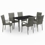 Juego de comedor de jardín 7 piezas con cojines gris y negro de vidaXL, Conjuntos de jardín - Ref: Foro24-3099410, Precio: 37...