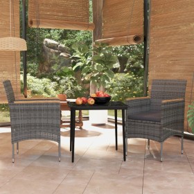 Juego de comedor de jardín 3 piezas con cojines gris y negro de vidaXL, Conjuntos de jardín - Ref: Foro24-3099347, Precio: 23...