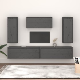 TV furniture 5 pieces solid gray pine wood by vidaXL, TV Furniture - Ref: Foro24-3100246, Price: 243,34 €, Discount: %