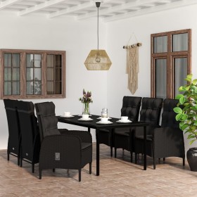 Juego de comedor de jardín 7 piezas con cojines negro de vidaXL, Conjuntos de jardín - Ref: Foro24-3099357, Precio: 1,00 €, D...