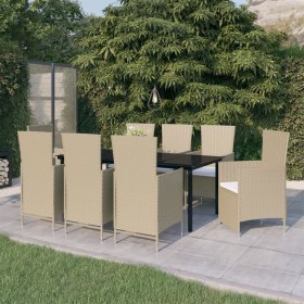 Juego de comedor de jardín 9 piezas con cojines beige de vidaXL, Conjuntos de jardín - Ref: Foro24-3099466, Precio: 1,00 €, D...