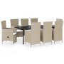 Juego de comedor de jardín 9 piezas con cojines beige de vidaXL, Conjuntos de jardín - Ref: Foro24-3099466, Precio: 1,00 €, D...