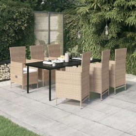 Juego de comedor de jardín 7 piezas con cojines beige de vidaXL, Conjuntos de jardín - Ref: Foro24-3099441, Precio: 850,38 €,...