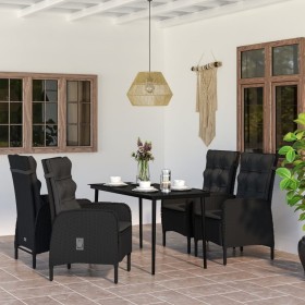 Juego de comedor de jardín 5 piezas con cojines negro de vidaXL, Conjuntos de jardín - Ref: Foro24-3099367, Precio: 657,99 €,...