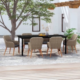 Juego de comedor para jardín 7 piezas con cojines marrón de vidaXL, Conjuntos de jardín - Ref: Foro24-3099515, Precio: 964,01...