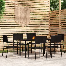 Juego de comedor para jardín 7 piezas negro de vidaXL, Conjuntos de jardín - Ref: Foro24-3099580, Precio: 290,99 €, Descuento: %