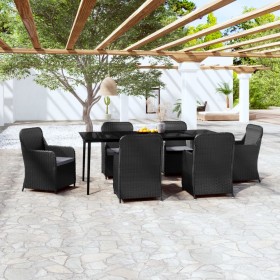 Juego de comedor de jardín 7 piezas con cojines negro de vidaXL, Conjuntos de jardín - Ref: Foro24-3099545, Precio: 1,00 €, D...