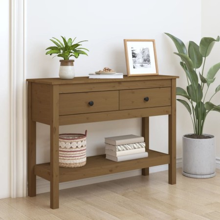 Honey brown solid pine wood console table 100x35x75 cm by vidaXL, Side tables - Ref: Foro24-814627, Price: 127,73 €, Discount: %