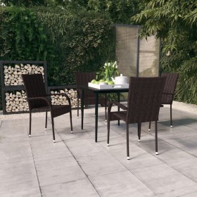 5-teiliges Garten-Essset mit braunen und schwarzen Kissen von vidaXL, Gartensets - Ref: Foro24-3099402, Preis: 288,99 €, Raba...