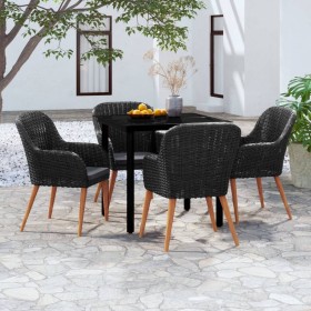 Juego de comedor de jardín 5 piezas con cojines negro de vidaXL, Conjuntos de jardín - Ref: Foro24-3099506, Precio: 441,95 €,...