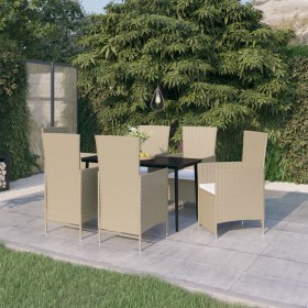 7-teiliges Garten-Essset mit beigen Kissen von vidaXL, Gartensets - Ref: Foro24-3099471, Preis: 928,99 €, Rabatt: %