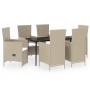 Juego de comedor de jardín 7 piezas con cojines beige de vidaXL, Conjuntos de jardín - Ref: Foro24-3099471, Precio: 753,08 €,...