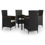 Juego de comedor de jardín 5 piezas con cojines negro de vidaXL, Conjuntos de jardín - Ref: Foro24-3099426, Precio: 518,67 €,...