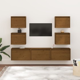 TV furniture 7 pieces solid honey brown pine wood by vidaXL, TV Furniture - Ref: Foro24-3100227, Price: 229,48 €, Discount: %