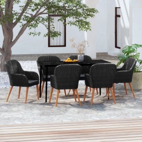 Juego de comedor de jardín 7 piezas con cojines negro de vidaXL, Conjuntos de jardín - Ref: Foro24-3099520, Precio: 736,99 €,...