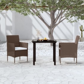 3-piece garden dining set with brown and black cushions by vidaXL, Garden sets - Ref: Foro24-3099299, Price: 215,99 €, Discou...