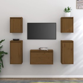 TV-Möbel 5-teilig aus massivem honigbraunem Kiefernholz von vidaXL, TV-Möbel - Ref: Foro24-3100272, Preis: 161,63 €, Rabatt: %